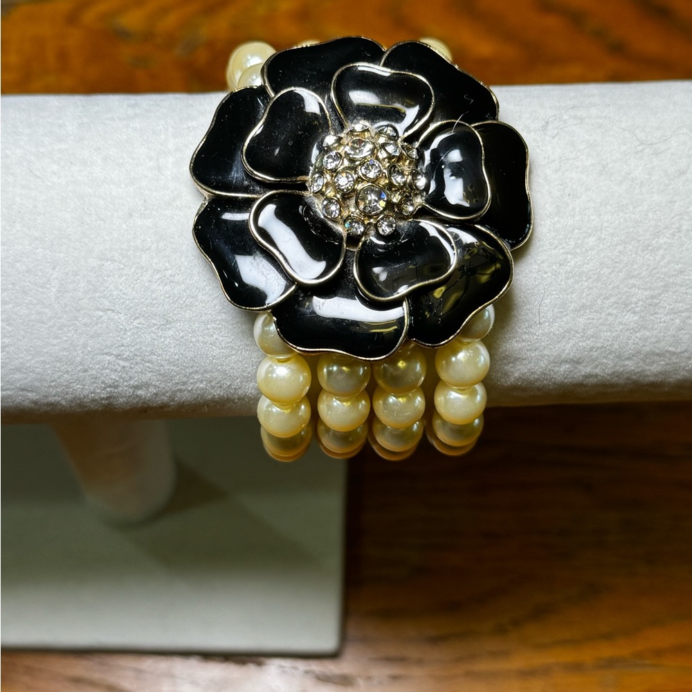 Black Dahlia and pearl costume jewelry bracelet